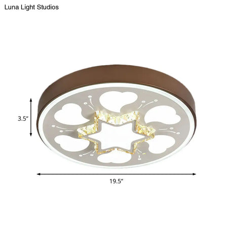 Modern Brown/White Circle Flush Ceiling Light With Led Acrylic & Crystal In White - 3 Color