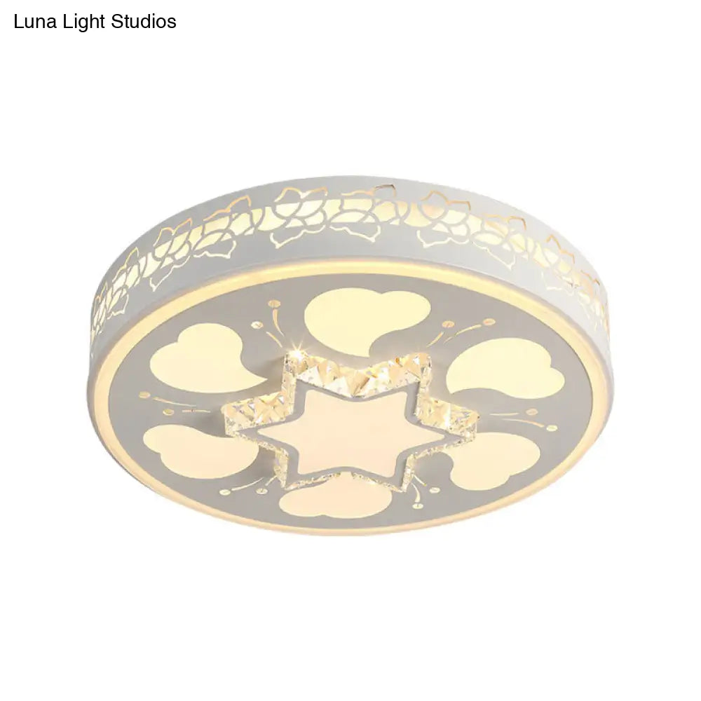 Modern Brown/White Circle Flush Ceiling Light With Led Acrylic & Crystal In White - 3 Color