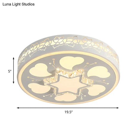 Modern Brown/White Circle Flush Ceiling Light With Led Acrylic & Crystal In White - 3 Color