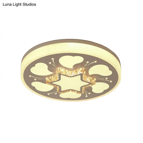 Modern Brown/White Circle Flush Ceiling Light With Led Acrylic & Crystal In White - 3 Color