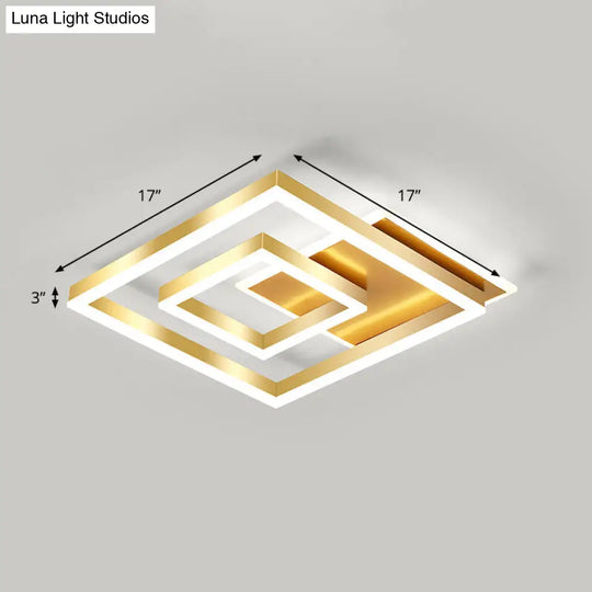 Modern Brushed Gold Square Acrylic Led Ceiling Light Fixture / 17 White