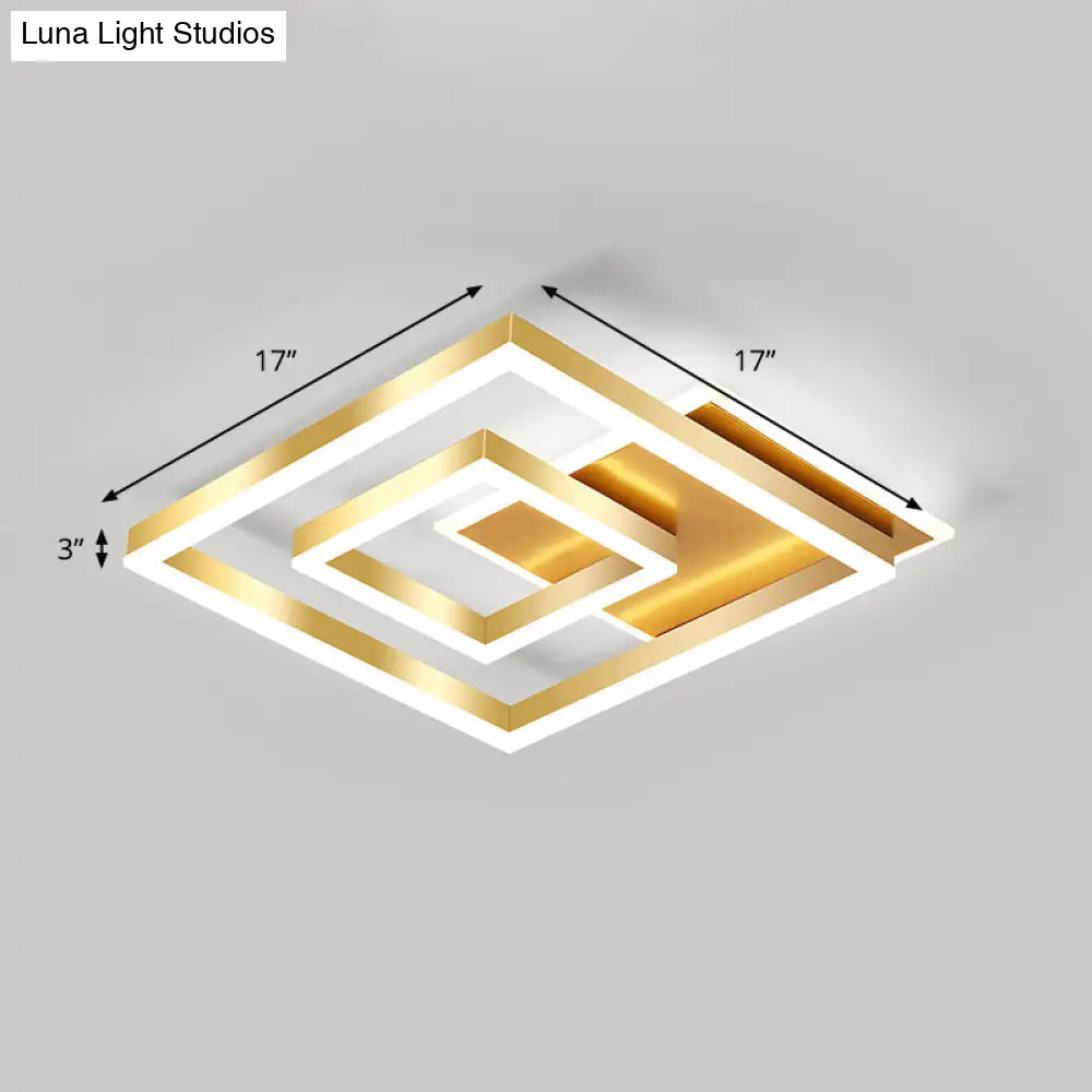 Modern Brushed Gold Square Acrylic Led Ceiling Light Fixture / 17’ White