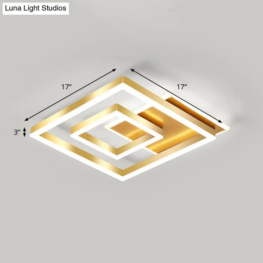 Modern Brushed Gold Square Acrylic Led Ceiling Light Fixture / 17’ White