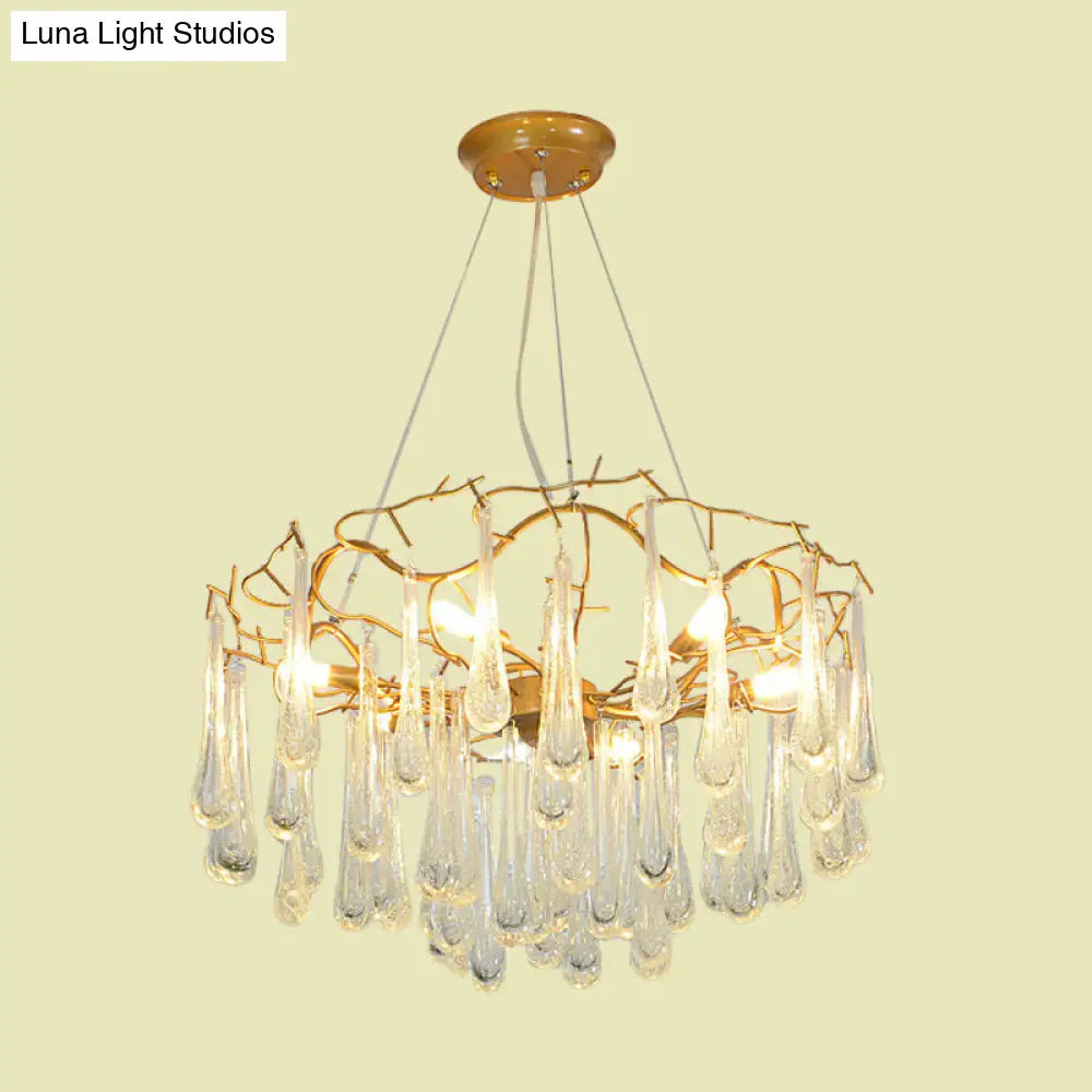 Modern Cascade Clear Bubble Crystal Chandelier With 6 Lights And Iron Arm Suspension