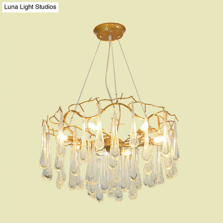 Modern Cascade Clear Bubble Crystal Chandelier With 6 Lights And Iron Arm Suspension