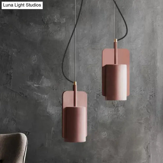 1-Light Cement Drop Pendant Factory Multi-Color Half-Cylinder Ceiling Lamp Red