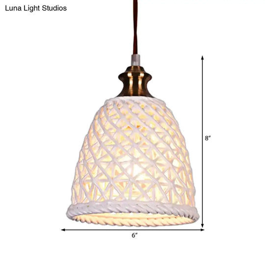 Modern Ceramic Pendant Lamp For Restaurants - Stylish Domed Basket Design 1 Head Hanging Light
