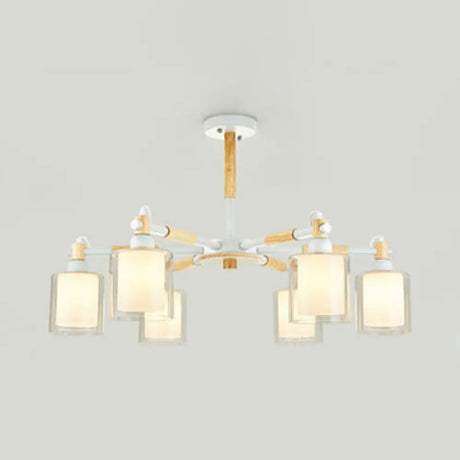Modern Chic Glass Cylinder Hanging Pendant Lamp With 6 Lights For Bedroom White