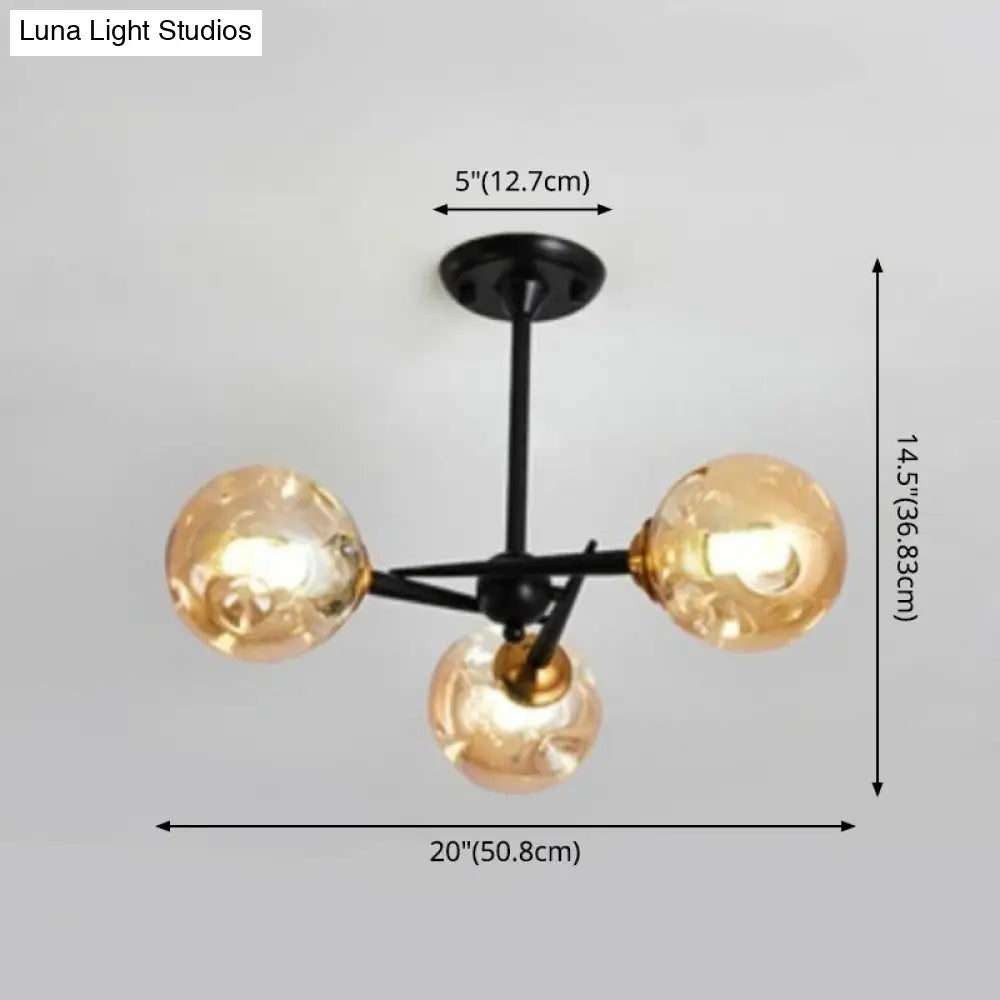 Modern Chic Multi-Light Glass Ball Chandelier - Black Wrought Iron Body Living Room Hanging Light