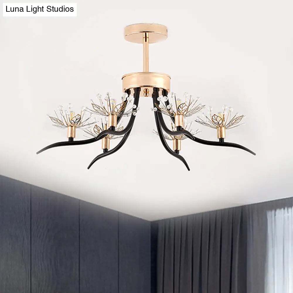Modern Chinese Redbud Crystal Flush Chandelier With 6-Bulbs - Black