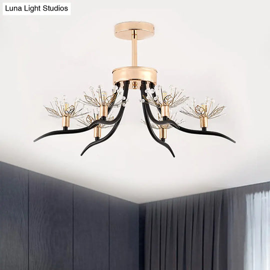 Modern Chinese Redbud Crystal Flush Chandelier With 6-Bulbs - Black
