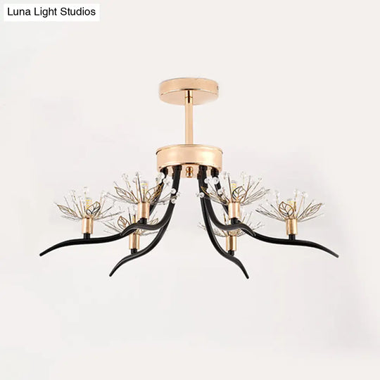 Modern Chinese Redbud Crystal Flush Chandelier With 6 - Bulbs - Black