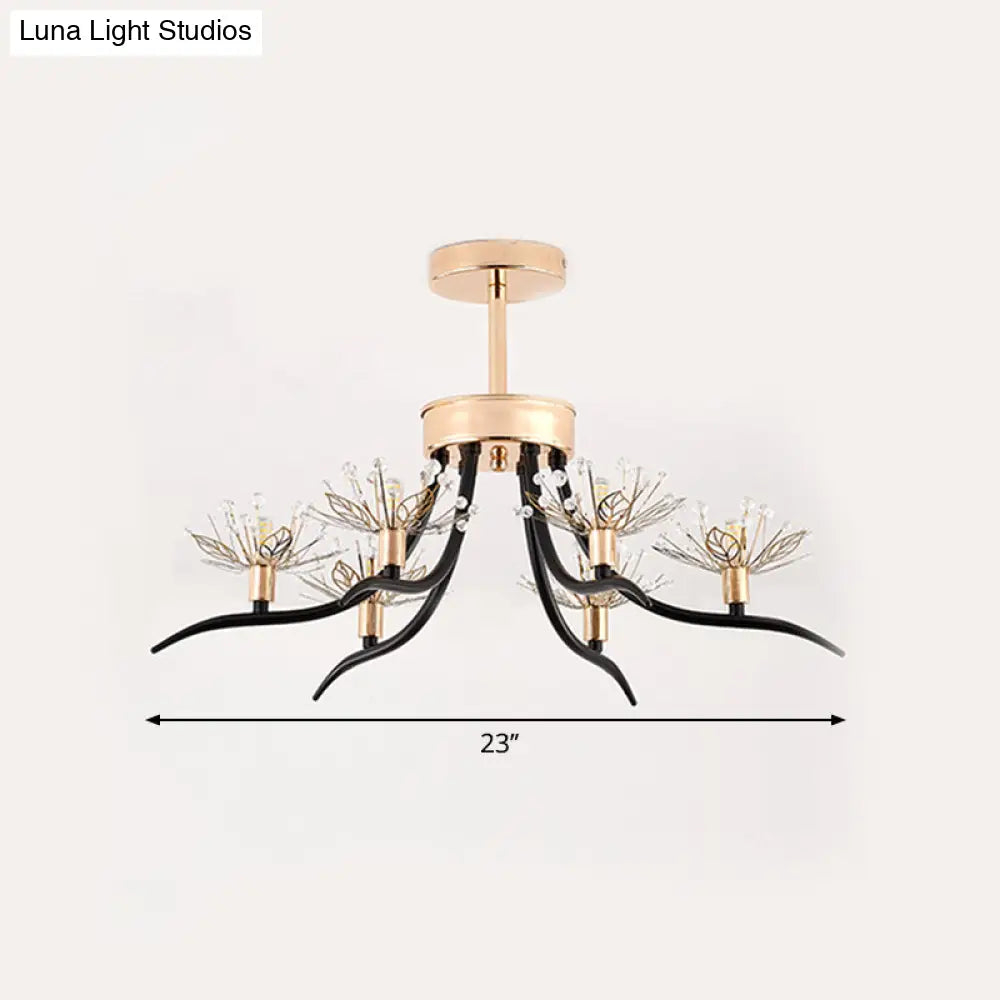 Modern Chinese Redbud Crystal Flush Chandelier With 6 - Bulbs - Black