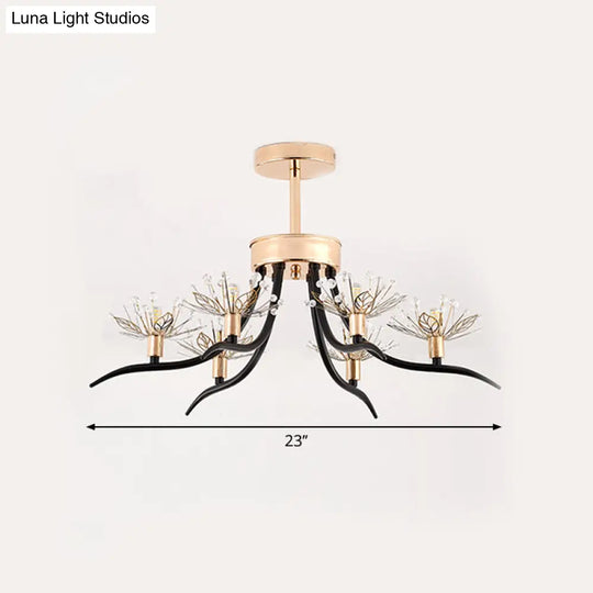 Modern Chinese Redbud Crystal Flush Chandelier With 6-Bulbs - Black