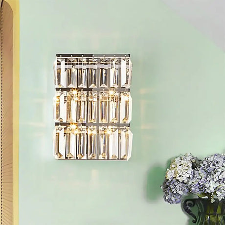 Modern Chrome 4-Light Clear Crystal Wall Lamp - Elegant Rectangle Lighting Fixture