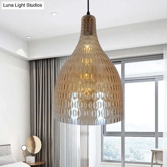Modern Chrome And Amber Glass Jar Pendant Light For Bedroom