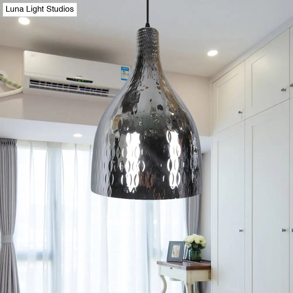 Modern Chrome And Amber Glass Jar Pendant Light For Bedroom