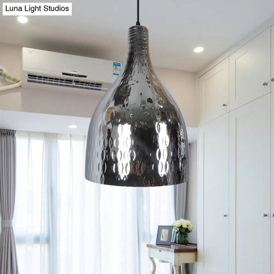 Modern Chrome And Amber Glass Jar Pendant Light For Bedroom