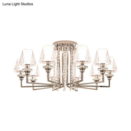 Modern Chrome Cone Ceiling Lamp With Crystal Accents - 6/8/10 Heads Semi-Mount Light