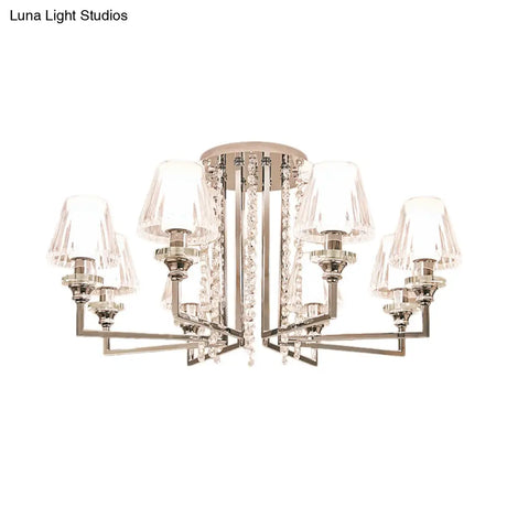 Modern Chrome Cone Ceiling Lamp With Crystal Accents - 6/8/10 Heads Semi-Mount Light