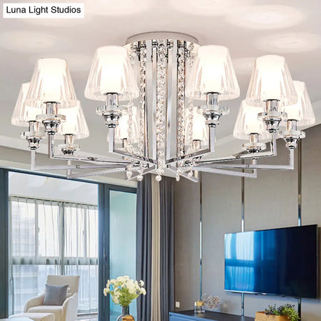 Modern Chrome Cone Ceiling Lamp With Crystal Accents - 6/8/10 Heads Semi-Mount Light