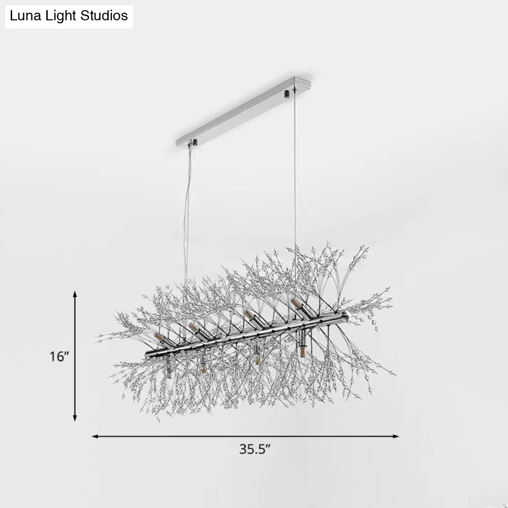 Modern Chrome Crystal Beaded Sprig Island Pendant Light With 12 Bulbs For Kitchen Hanging