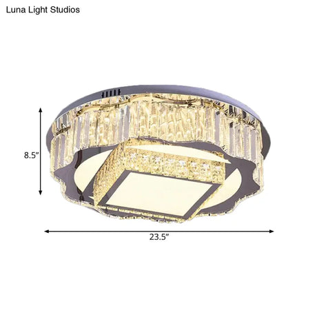 Modern Chrome Crystal Led Flushmount Ceiling Light - Flower And Square Design For Hotels