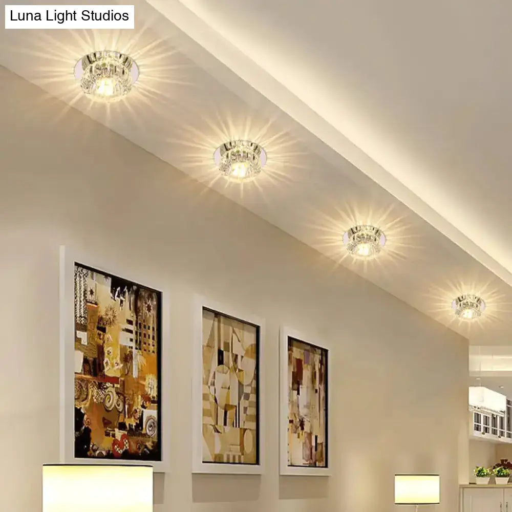 Modern Chrome Crystal Led Flushmount Ceiling Light For Hallway / Warm