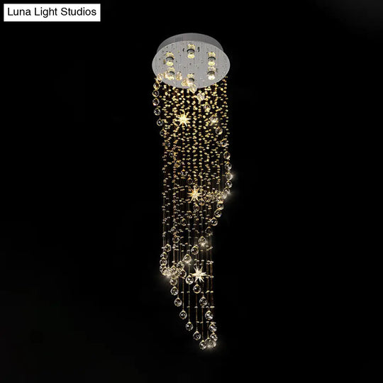 Modern Chrome Crystal Orb Flush Mount Fixture With Waterfall Design And 6 Lights