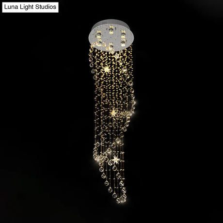 Modern Chrome Crystal Orb Flush Mount Fixture With Waterfall Design And 6 Lights