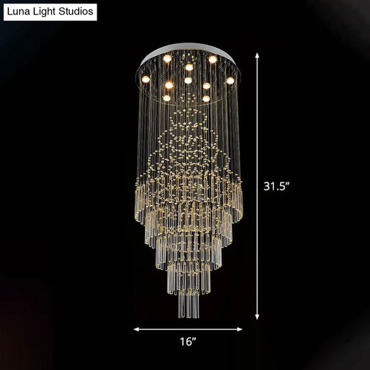 Modern Chrome Crystal Tube Ceiling Mounted Led Light - 4 - Light Tiered Flushmount For Stairway