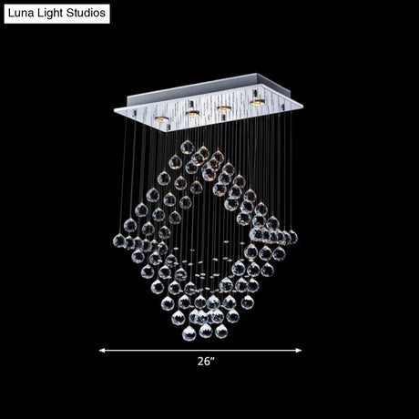 Modern Chrome Diamond Flush Ceiling Light Crystal Orb Led Mount Lamp For Dining Room
