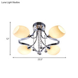 Modern Chrome Dome Bedroom Ceiling Light With White Glass And 4 Lights