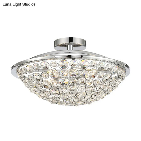 Modern Chrome Dome Ceiling Light With Crystal Accents - Semi Flush Mount For Balcony (3 Lights)
