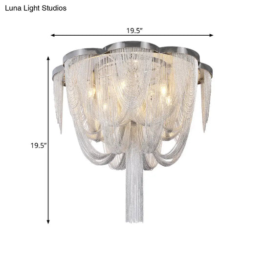 Modern Chrome Finish Flush Mount Ceiling Light | 5 - Light Tassel Chain Chandelier