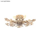 Modern Chrome Finish Semi Flush Mount With 6 Lights & Flower Crystal Accents