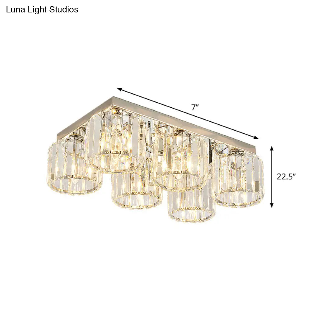 Modern Chrome Flush Mount Ceiling Lamp With Prismatic Crystal Bulbs