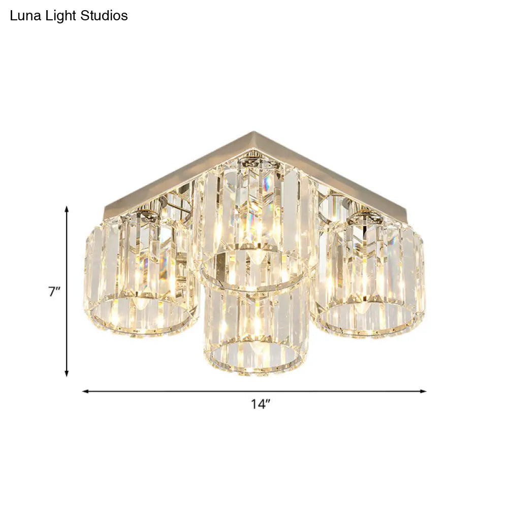 Modern Chrome Flush Mount Ceiling Lamp With Prismatic Crystal Bulbs