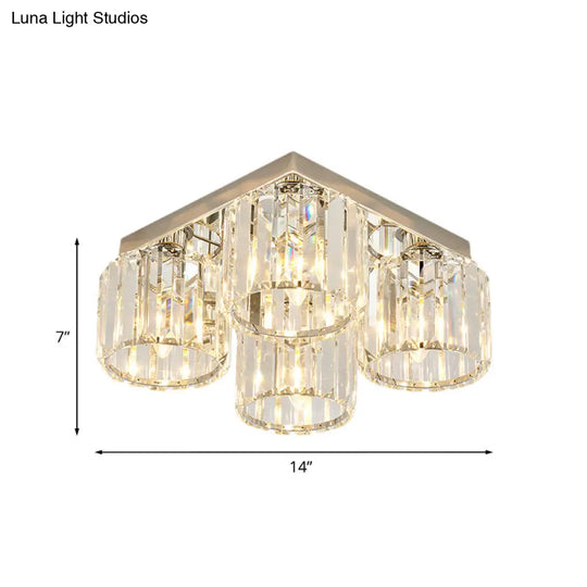 Modern Chrome Flush Mount Ceiling Lamp With Prismatic Crystal Bulbs