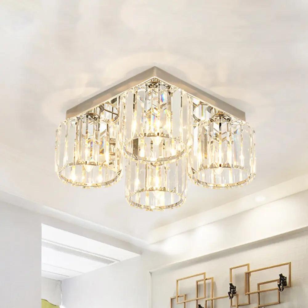 Modern Chrome Flush Mount Ceiling Lamp With Prismatic Crystal Bulbs 4 /