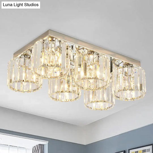 Modern Chrome Flush Mount Ceiling Lamp With Prismatic Crystal Bulbs