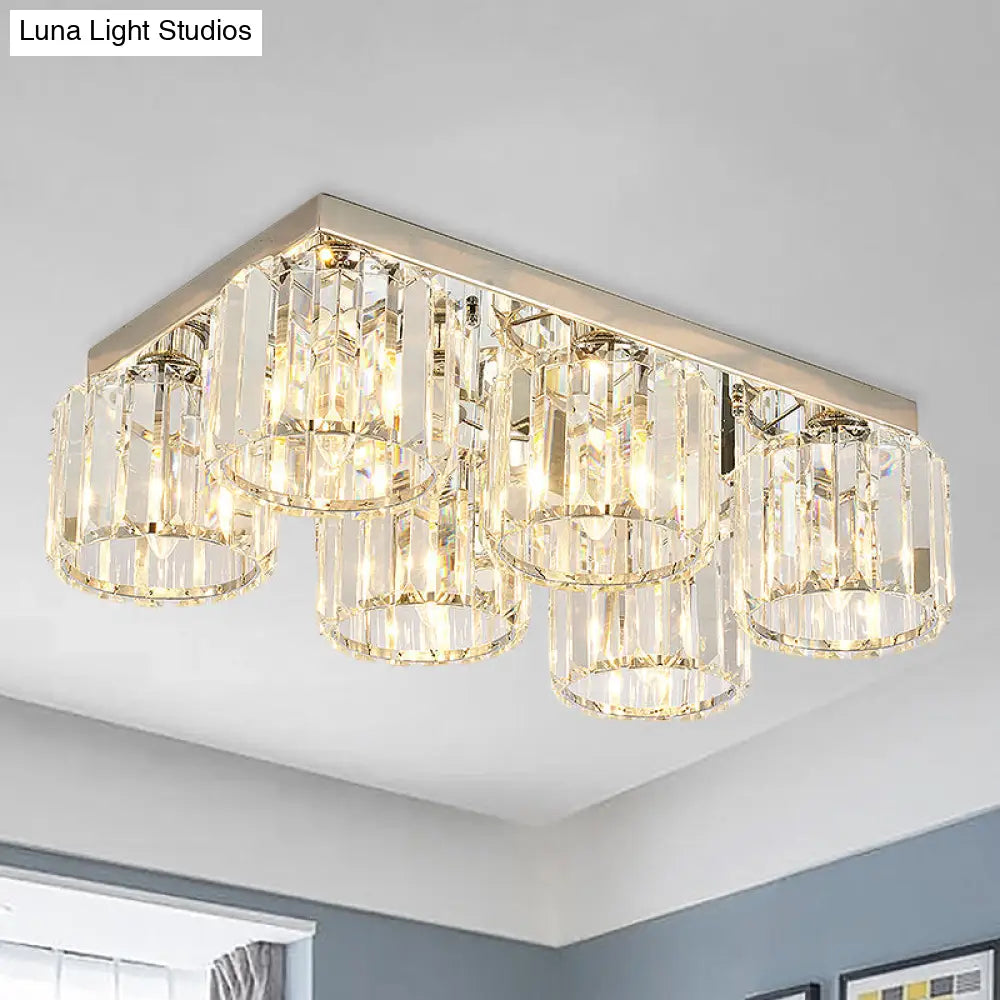 Modern Chrome Flush Mount Ceiling Lamp With Prismatic Crystal Bulbs