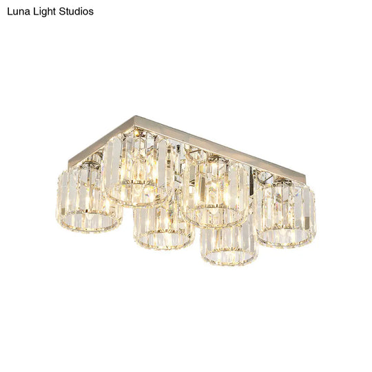 Modern Chrome Flush Mount Ceiling Lamp With Prismatic Crystal Bulbs