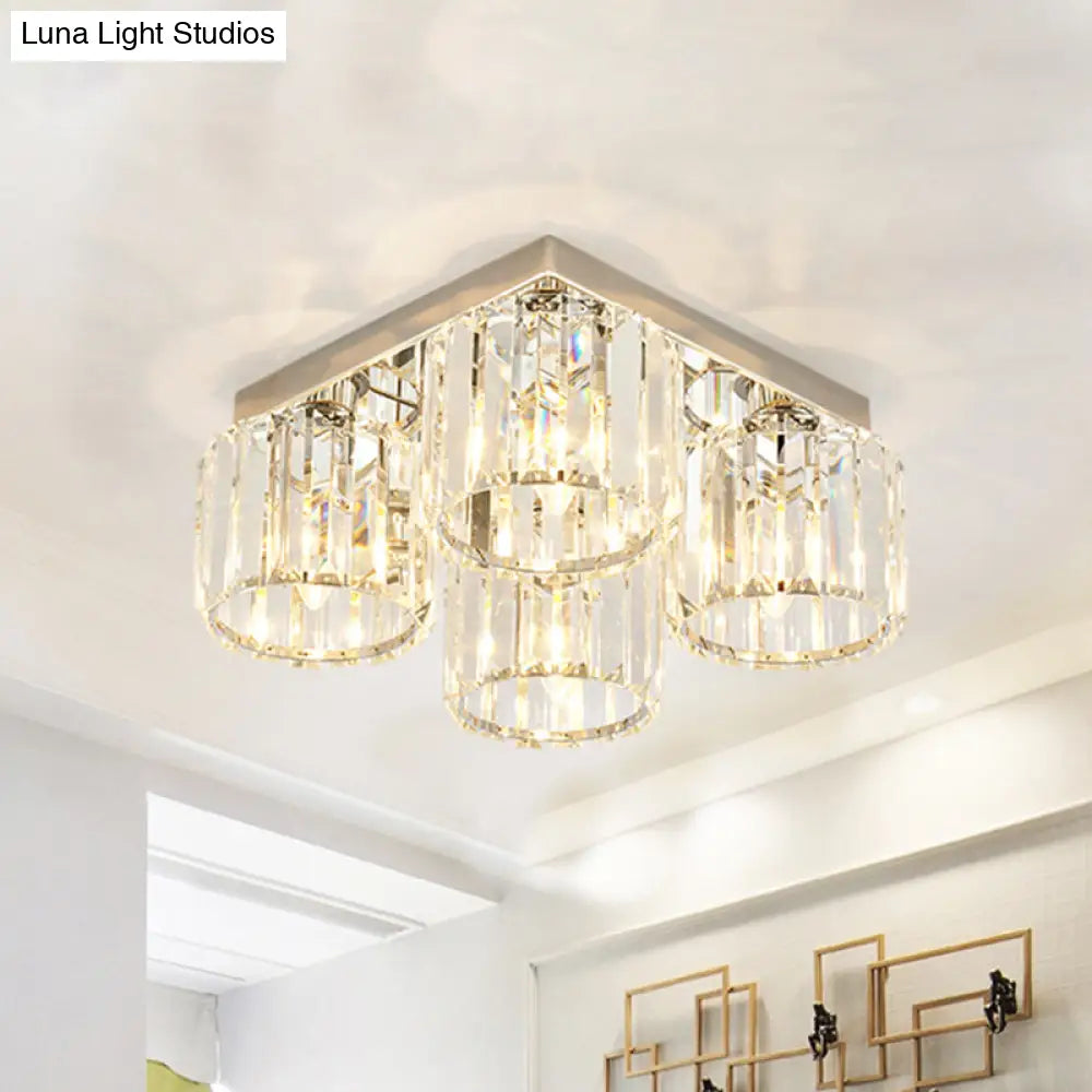 Modern Chrome Flush Mount Ceiling Lamp With Prismatic Crystal Bulbs 4 /