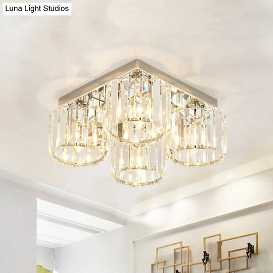 Modern Chrome Flush Mount Ceiling Lamp With Prismatic Crystal Bulbs 4 /