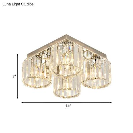 Modern Chrome Flush Mount Ceiling Lamp With Prismatic Crystal Bulbs
