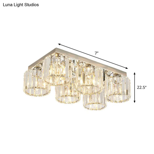 Modern Chrome Flush Mount Ceiling Lamp With Prismatic Crystal Bulbs