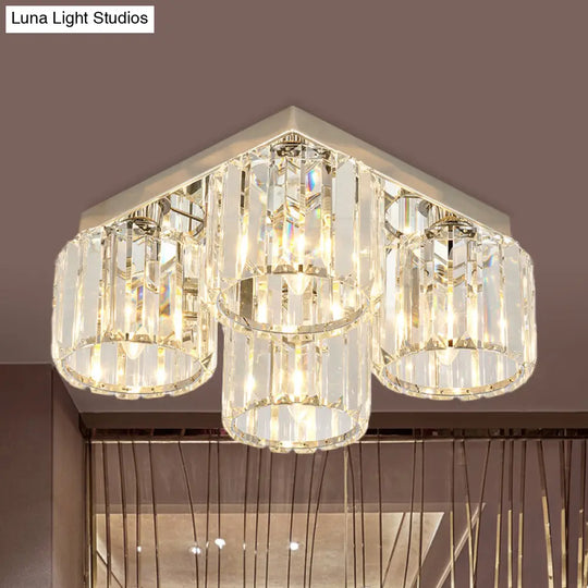 Modern Chrome Flush Mount Ceiling Lamp With Prismatic Crystal Bulbs