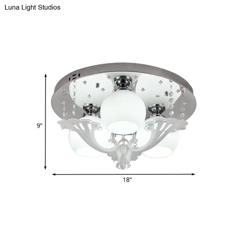 Modern Chrome Flush Mount Fixture With Frosted Glass Shade - Set Of 3 Bedroom Bulbs