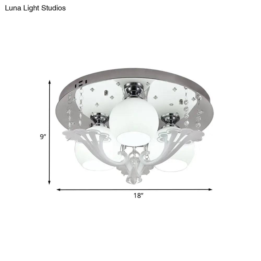 Modern Chrome Flush Mount Fixture With Frosted Glass Shade - Set Of 3 Bedroom Bulbs